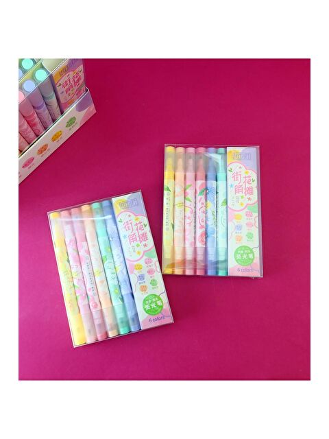 Bam Hediyelik Eşya Kokulu Çiçek Temalı Çift Taraflı Fosforlu Kalem Seti – 6 Renk - S000490531-23173
