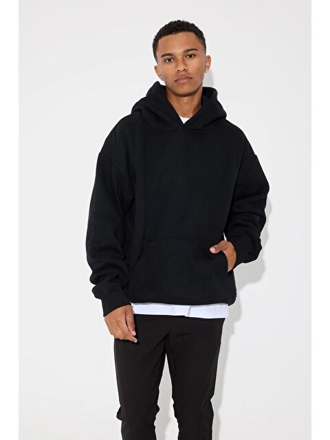Oksit Düz Basic Pamuklu Unisex Kapüşonlu Erkek Hoodie - S000124705-19351