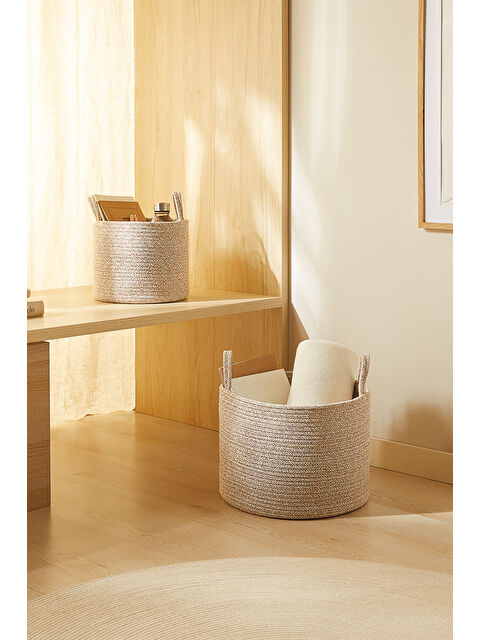 Ocean Home Textile 2'li Bej Kırçıllı Pamuklu Halat Sepet Set 26 x 22 / 35 x 27 cm - S000364459-19928