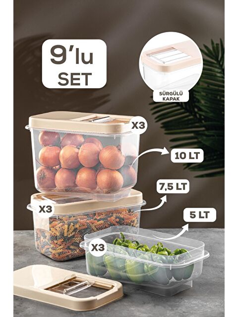 Meleni Home 9'lu Set Bakliyat Saklama Kabı Krem 3x(5 lt-7,5 lt-10 lt) - S000033046-29666