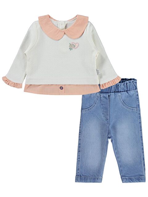 Kumru Kalp Nakışlı 2 Li Jean 6-18 Ay Takım - Ekru 6-9 Ay - S000512580-19965