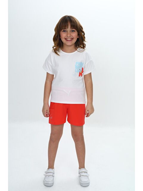 Toontoykids Kız Çocuk Göğsü Çiçek Yazı Baskılı Şortlu Takım - S000364462-20048