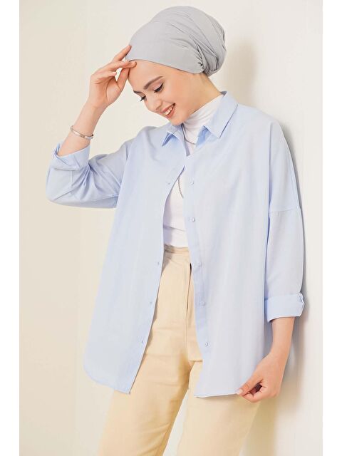 Bigdart 103901 Oversize Basic Tesettür Gömlek - Açık Mavi - S000089781-17234