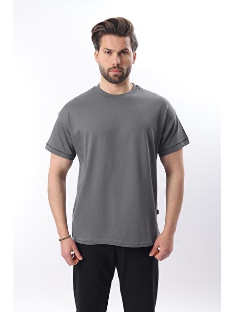 Madmext Füme Bisiklet Yaka Çoban Dikişli Overfit Erkek %100 Pamuk Tişört E7103 - S000361483-33408