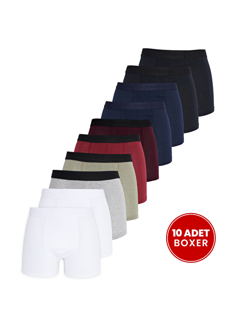 TUDORS Erkek 10'Lu Elastanlı Pamuklu Esnek Kumaş Premium Seri Boxer