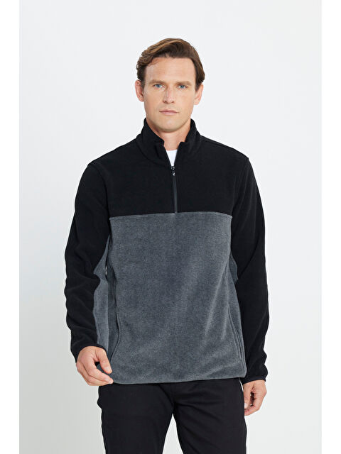 AC&Co / Altınyıldız Classics Erkek Siyah-Antrasit Standart Fit Dik Yaka İçi Polarlı Çift Renk Polar Sweatshirt - S000394663-37421