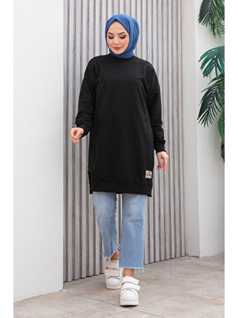 Tofisa Armalı Yırtmaç Detaylı Vortex Tunik Siyah - 27952-SIYAH - S000463933-19351