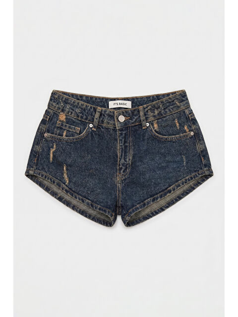 It's Basic Kadın Koyu Jean 11s6 Süper Mini %100 Pamuk Denim Şort