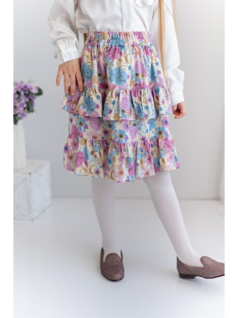 ZEYLAND Kız Çocuk Fırfır Detaylı Desenli Dokuma Etek - S000315338-20036