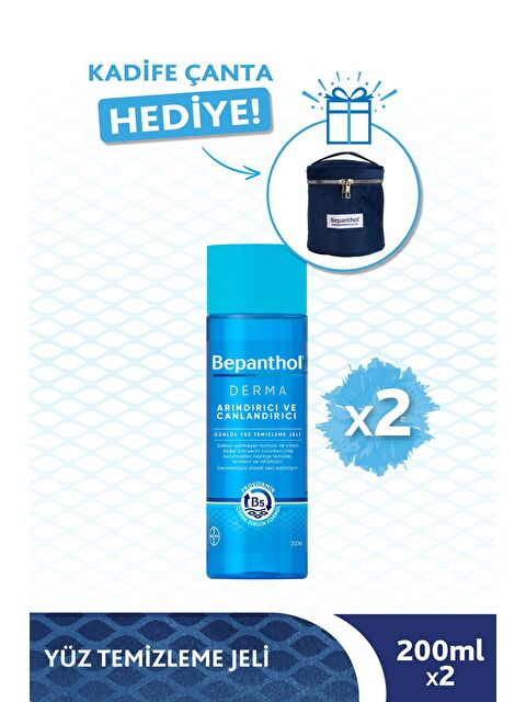 Bepanthol Derma Arındırıcı Canlandırıcı Yüz Temizleme Jeli 200 ml 2'li Paket + Kadife Çanta Hediye - S000164728-26865