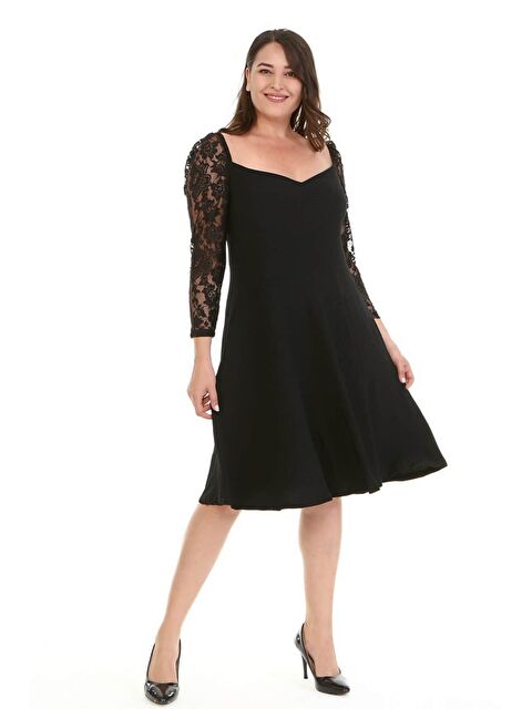 Mylinemoda Kare Yaka Kolları Dantelli Elbise - S000242497-19351