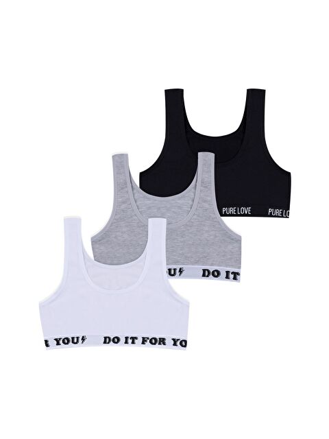 Koza İç Giyim Kız Çocuk 3'lü Kalın Askılı Yarım Atlet - S000254804-3455