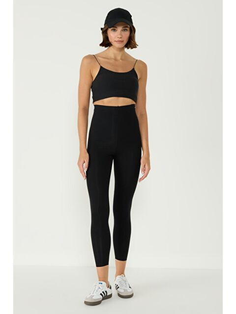 C&City Toparlayıcı Lazer Kesim Yüksek Bel Tayt 9090 Siyah - S000325636-19351