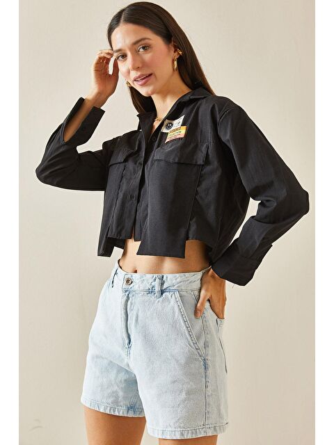 Xhan Siyah Etiket Detaylı Çift Cepli Gömlek 5YXK2-48576-02 - S000207182-19351