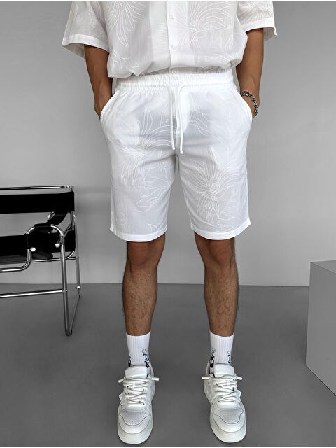 Abluka Online Erkek Baggy Fit Baskılı Şort Beyaz - S000236553-20063