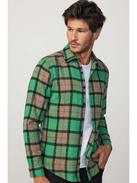 TUDORS Slim Fit Dar Kesim Kareli Oduncu Erkek Gömlek