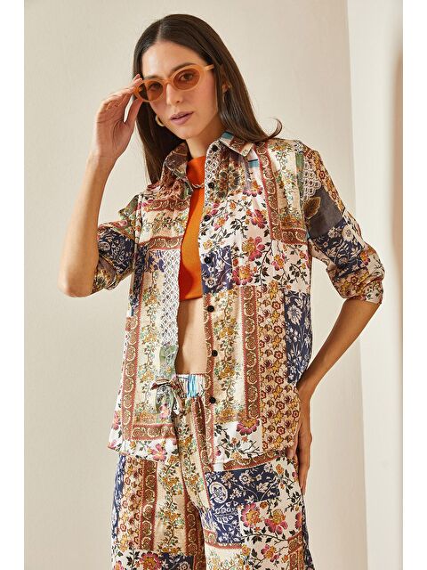 Xhan Sarı Çiçek Desenli Saten Gömlek 5YXK2-48577-10 - S000207183-20072