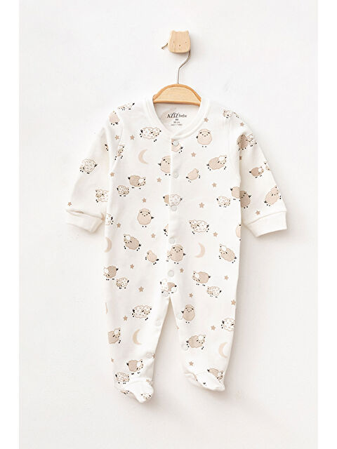 AZİZ BEBE Erkek Bebek Çıtçıtlı Kuzu Desenli Patikli Tulum 0 Ay - 6 Ay - S000372650-19928