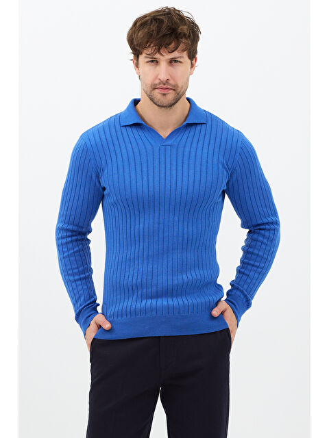 Tarz Cool Saks Erkek Polo Yaka Fitilli Triko Kazak - S000476095-23710