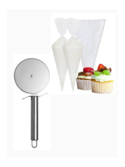 Kitchen Design Lab Büyük Boy Paslanmaz Çelik Hamur Kesme Ruleti 20 cm ve Kullan At Krema Sıkma Torbası Seti - S000437298-24196