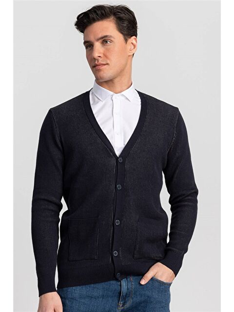 TUDORS Erkek Standart Fit Normal Kesim Lacivert Hırka