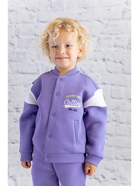 ZEYLAND Unisex Çocuk Baskılı Kolej Ceket - Lila - S000316428-17878