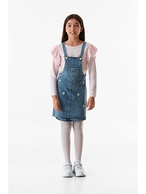 Fullamoda Çiçek Nakışlı Önü Cepli 2 Li Kız Çocuk Salopet - S000325641-23490