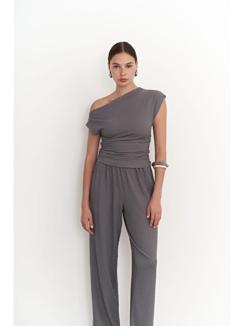 Mai Collection Sona Füme Asimetrik Bluz Pantolon Takım - S000244852-33408