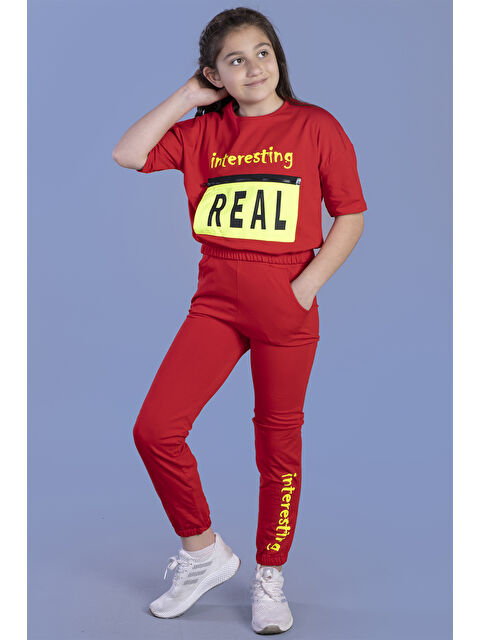 Toontoykids Kız Çocuk Crop Model Cep Detaylı Baskılı Eşofman Takımı - S000418971-20045