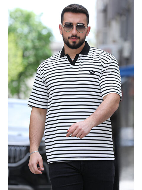 Mishar İtalia Polo Yaka Amblem Nakışlı Çizgi Desenli Elastanlı Erkek Tişört - S000309324-19966