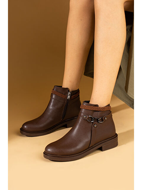 Pembe Potin Fermuarlı Zincirli Rahat Taban Kadın Bot 57-0100-23Cilt - S000055548-19413