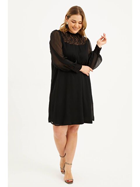 Mylinemoda Astarlı Şifon Dantel Detay Elbise - S000242558-19351