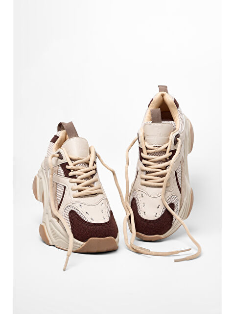 TONNY BLACK Kadın Bej Kahve Rahat Kalıp Poli Taban Bağcıklı Sneaker