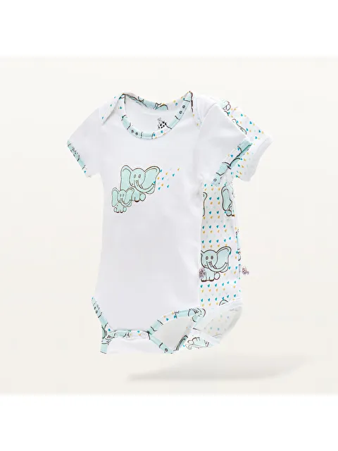 Ecocotton Borneo 2'li Bebek Zıbın Kısa Kollu Organik Beyaz-Mint - S000018835-37234