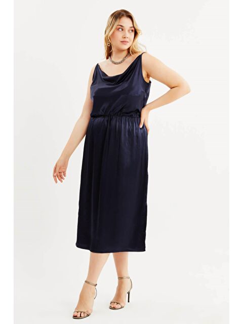 Mylinemoda Saten Degaje Yaka Yırtmaçlı Elbise - S000242531-21164