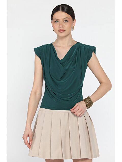 Gülseli Omuz Vatkalı Drapeli Kadın Bluz - S000361147-18709