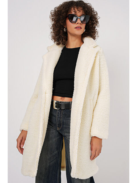 Bigdart 9148 Oversize Pelüş Kaban   Ekru - S000298968-19965