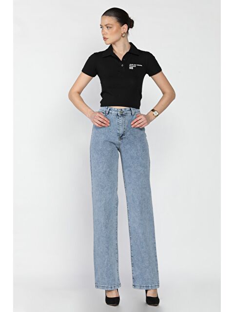 Gülseli Yüksek Bel Elastanlı Palazzo Kadın Jean Pantolon - S000311976-3642