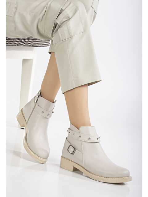 TONNY BLACK Kadın Ten Cilt Termo Taban Tokalı Yanı Fermuarlı Kısa Topuklu Bot - S000315348-26407