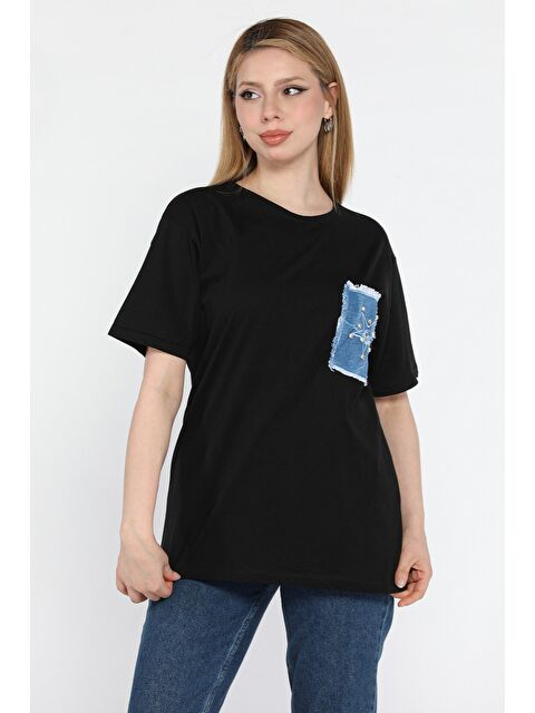 Gülseli Jean Garnili Taşlı Kadın Tişört - S000379919-19351