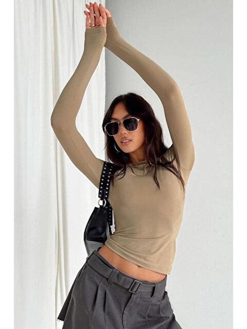 Madmext Bej Bisiklet Yaka Basic Uzun Kollu Body Mg1701 - S000122837-19928