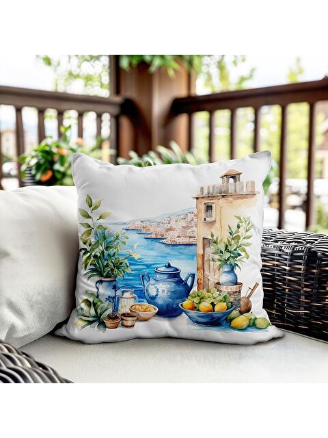 Evmila Bahar Temalı Kadife Kırlent Kılıfı 43x43 Cm Çift Taraf Baskı - S000372657-23173