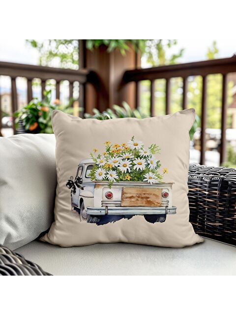 Evmila Bahar Temalı Kadife Kırlent Kılıfı 43x43 Cm Çift Taraf Baskı - S000372673-23173