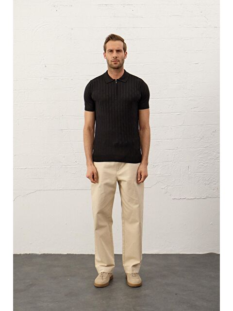 Danger Erkek Fermuarlı Slim-Fit Kalıp Polo Yaka İnce Triko Tişört - S000167891-19351