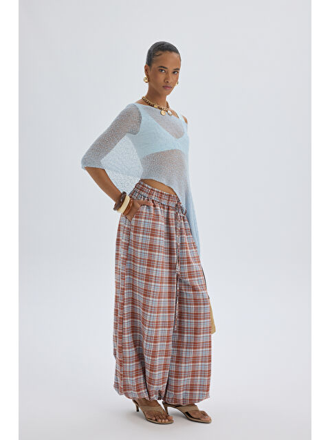 Mai Collection Jolene Ekoseli Kiremit Şalvar Pantolon