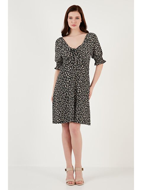 Lela Önü Büzgülü V Yaka Kolları Gipeli Elbise Kadın Elbise 5865070 - S000189024-19351