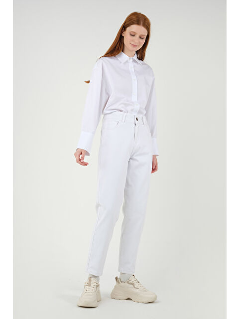 HE-QA Yüksek Bel Balon Jean Beyaz