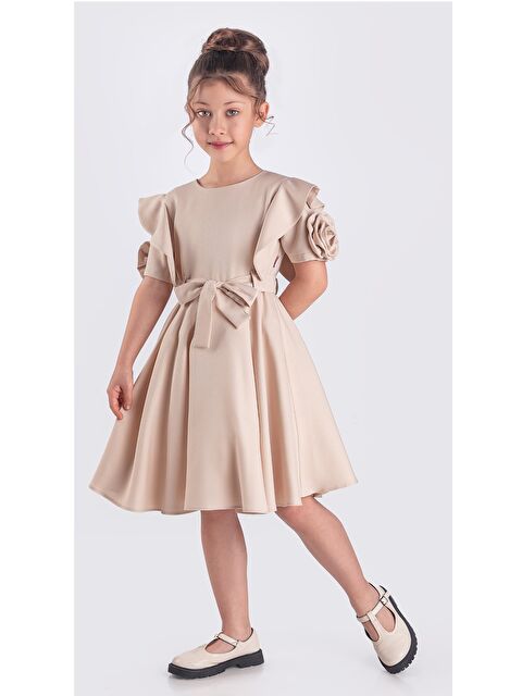 Pina Kids Kız Çocuk Gül Detaylı Kısa Kollu Elbise ELB.2717 - S000344329-19928