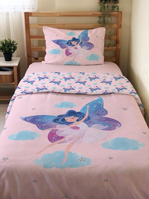 Evmila Çift Taraflı Melek Kız Desenli Çarşafsız Takım Tek Kişilik Nevresim Takımı 160x220 Cm - S000123410-23173