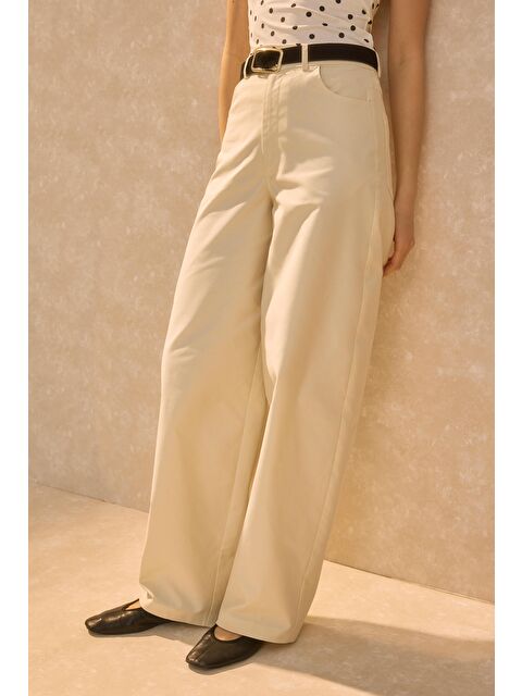 HE-QA Gabardin Barrel Pantolon Ekru